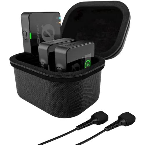 Sistema de micrófonos inalámbricos Rode Wireless Pro con grabación de 32 bits flotantes para audio perfecto en entrevistas y grabaciones en exterior