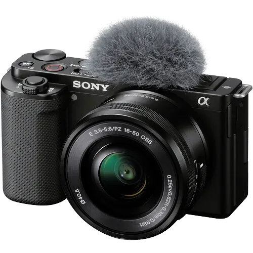 Cámara Sony ZVE10 para grabación profesional de video podcast con alta resolución y calidad cinematográfica en estudio Soonus